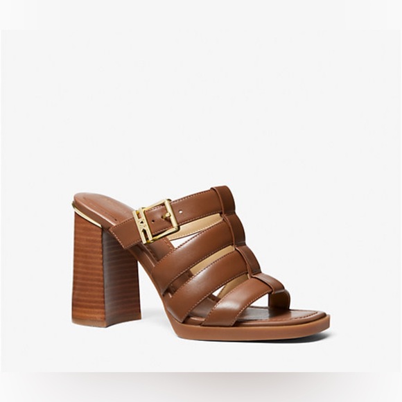 NEW MICHAEL KORS BROWN‎ LEATHER PUMPS SANDALS SIZE 8.5M $155 - Picture 2 of 9